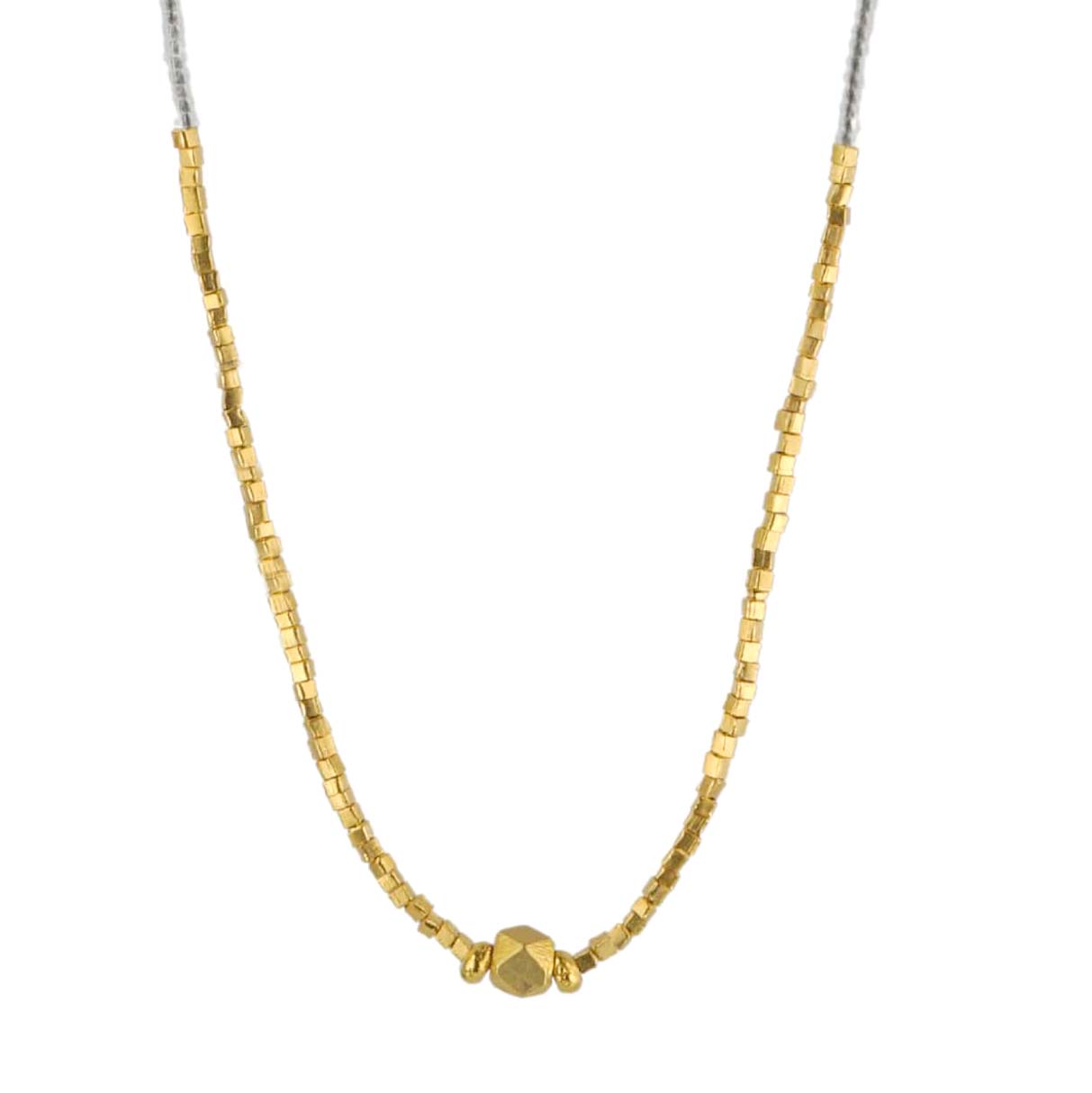 Debbie Fisher Clear Seed Bead and Gold Vermeil Beaded Necklace