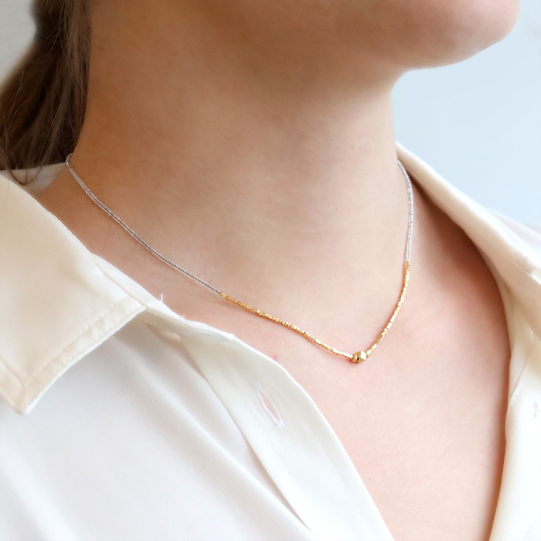 Debbie Fisher Clear Seed Bead and Gold Vermeil Beaded Necklace