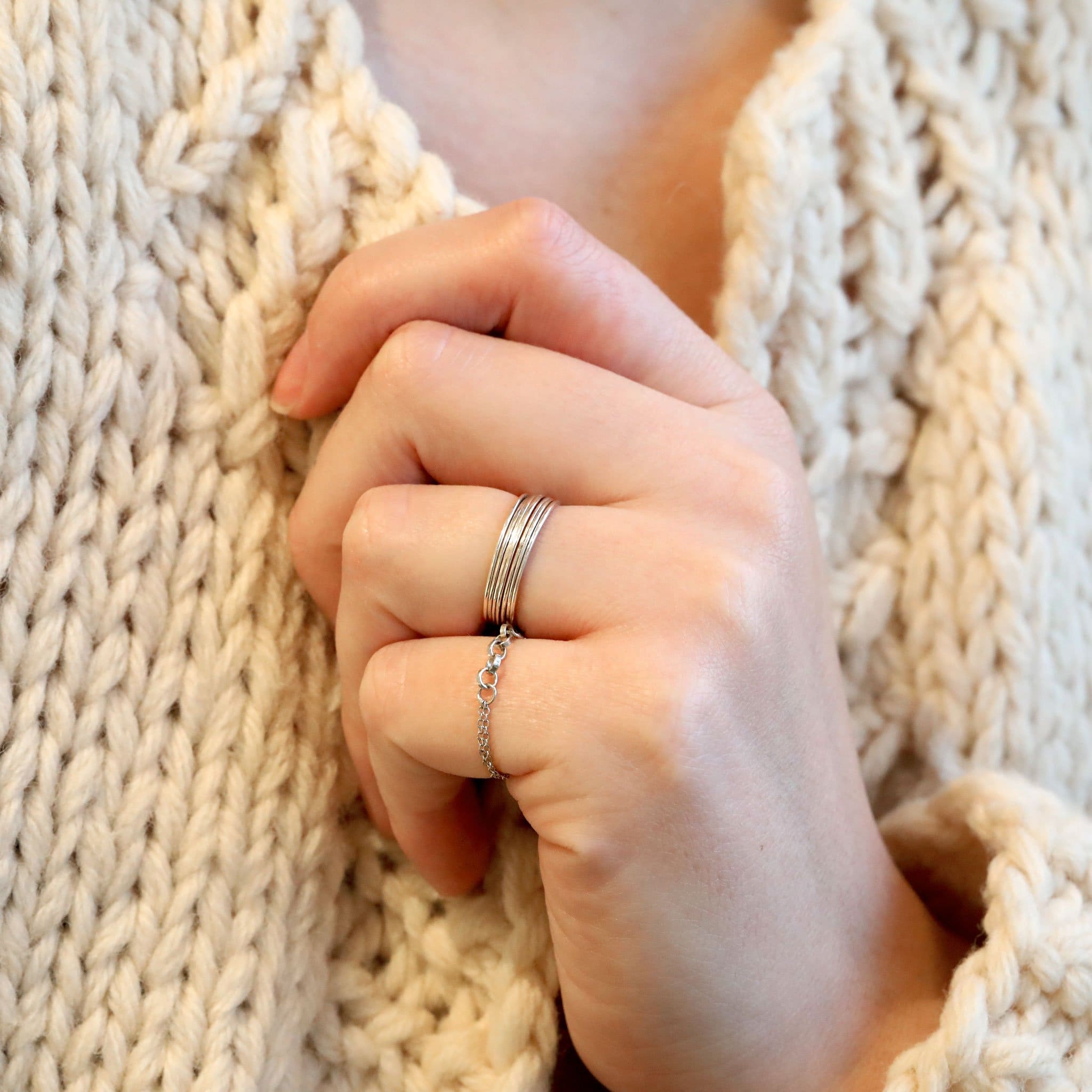 "Delia" Sterling Silver Flexible Chain and Link Ring - Peridot Fine Jewelry - Sarah Macfadden