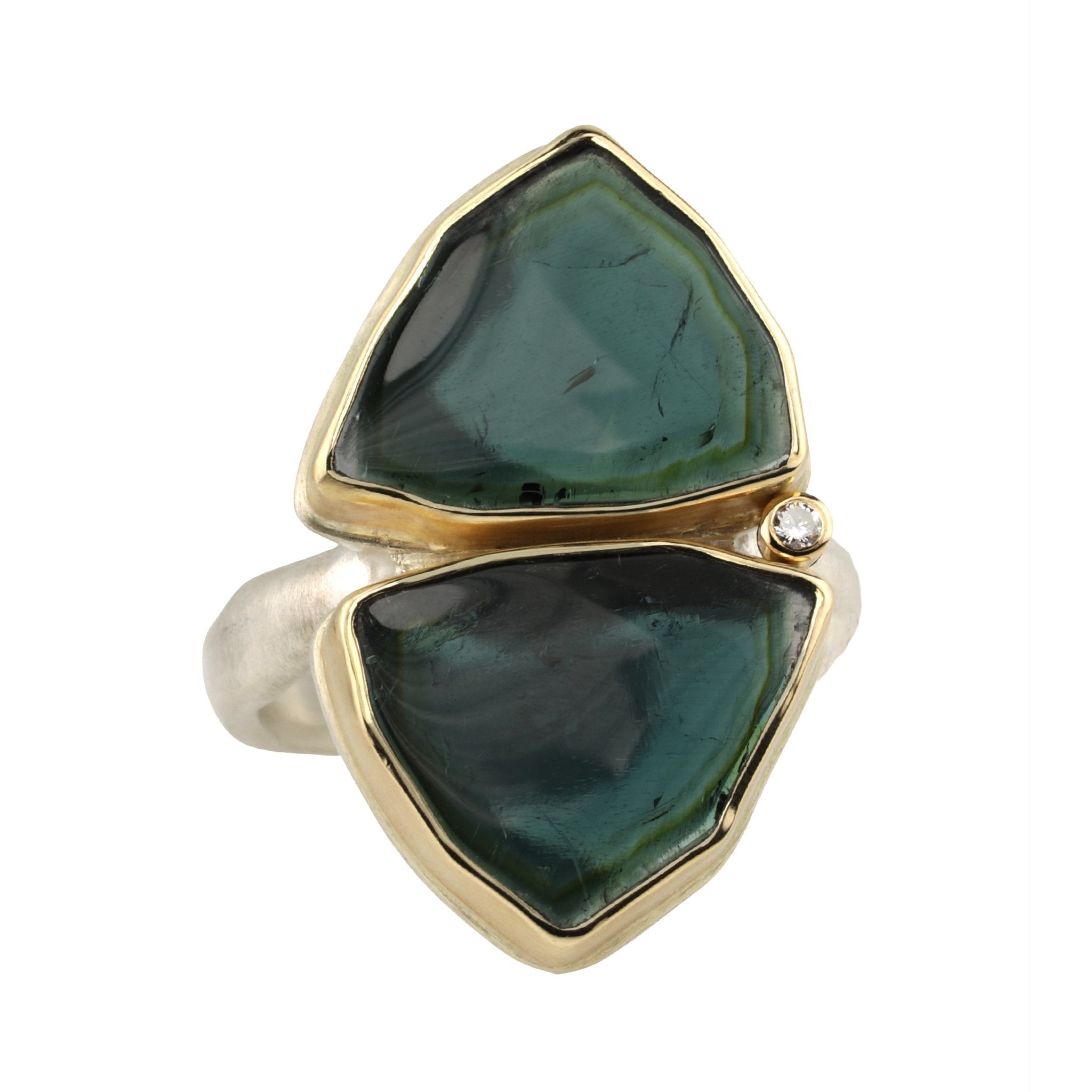 Jamie Joseph Double Smooth Blue-Green Tourmaline Slice Ring