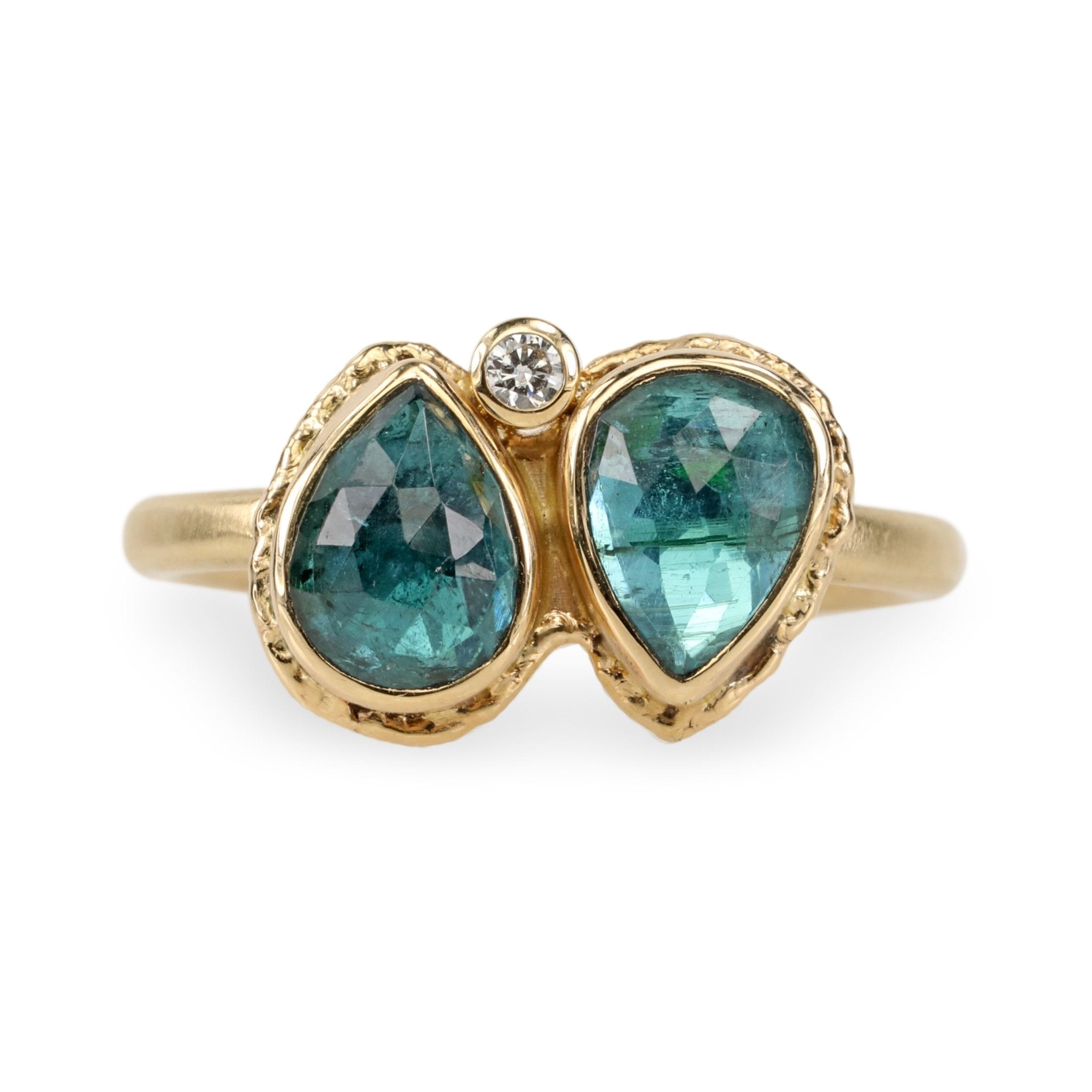 Jamie Joseph Double Teardrop Indicolite Ring with Single Diamond