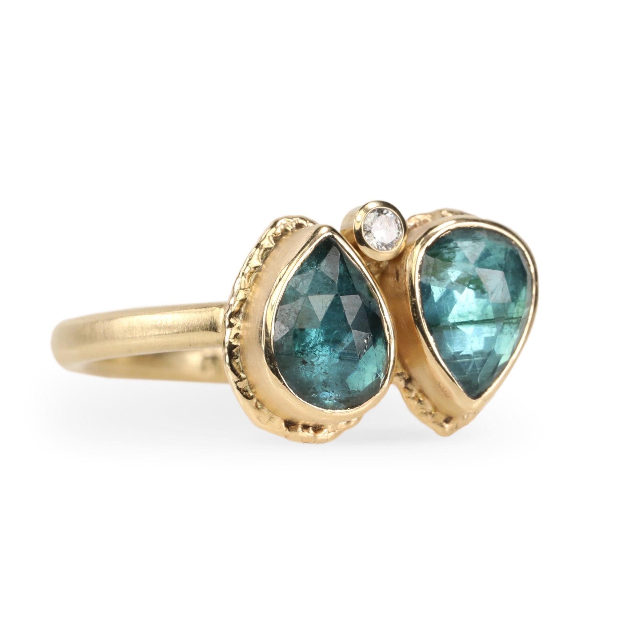Jamie Joseph Double Teardrop Indicolite Ring with Single Diamond