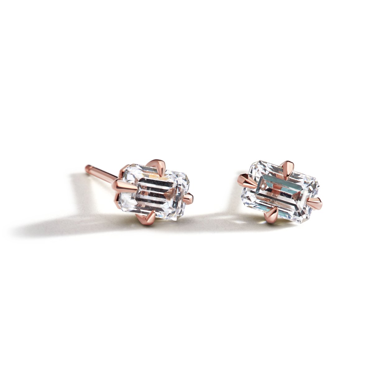 Emerald Shaped Prong-Set Diamond Studs - Peridot Fine Jewelry - ILA