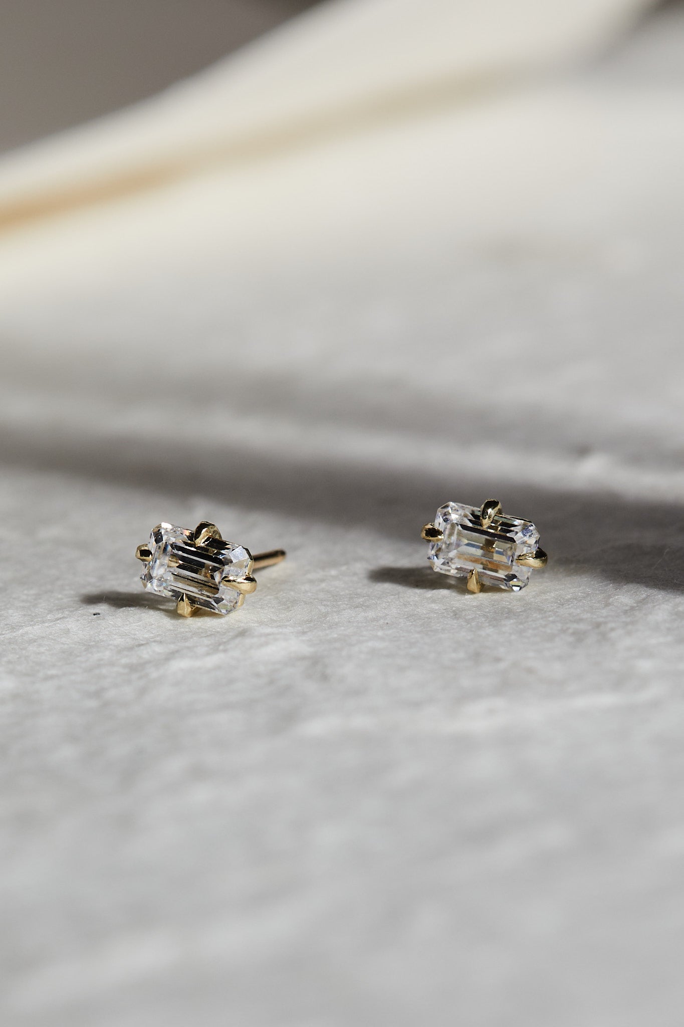 Emerald Shaped Prong-Set Diamond Studs - Peridot Fine Jewelry - ILA