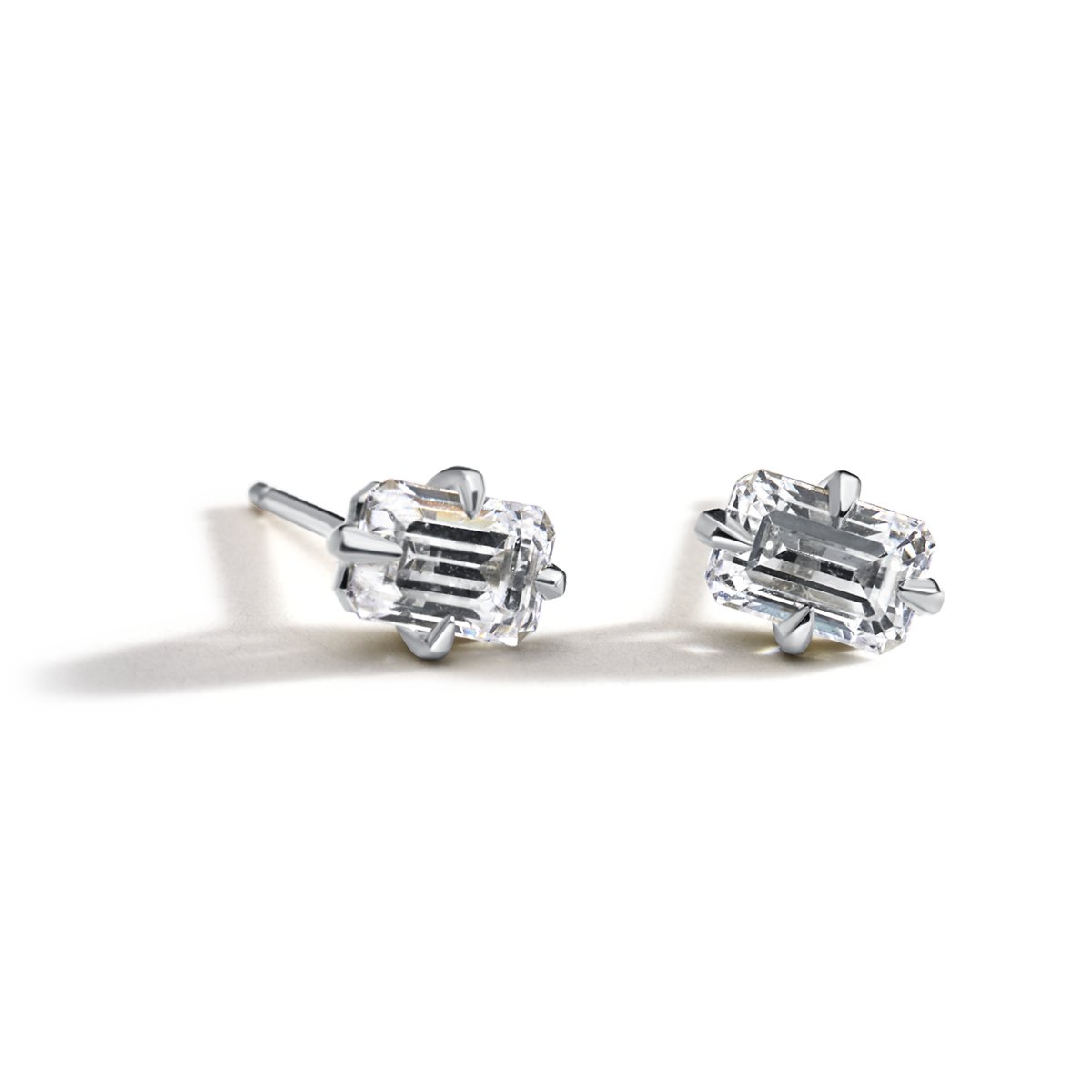 Emerald Shaped Prong-Set Diamond Studs - Peridot Fine Jewelry - ILA