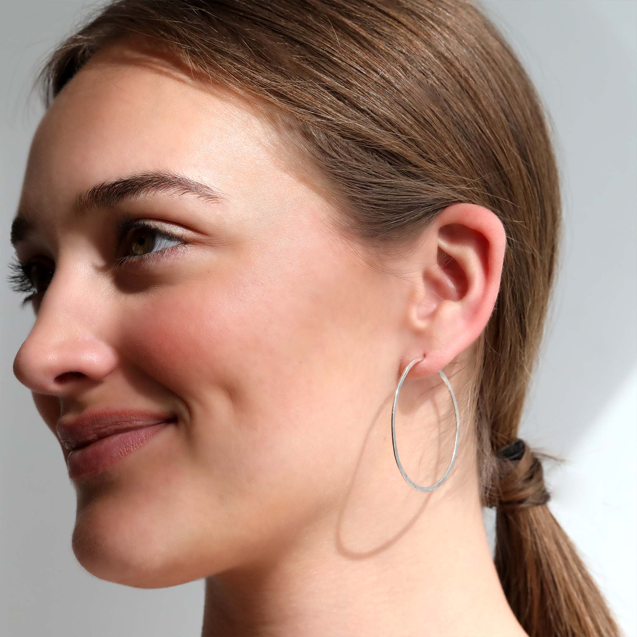 "Esme" Sterling Silver Flat Hammered Round Hoop Earrings - Peridot Fine Jewelry - Sarah Macfadden