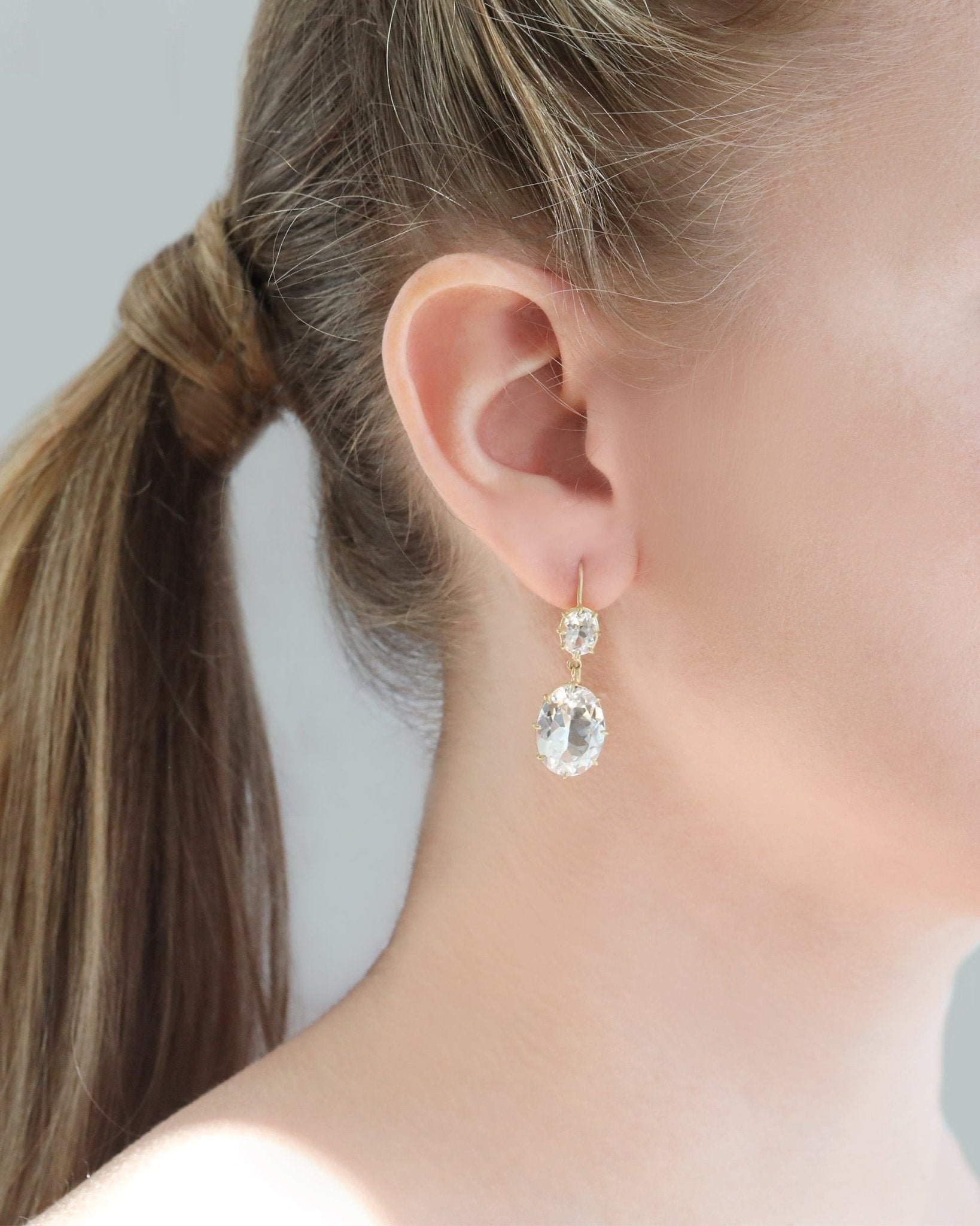 Rosanne Pugliese Gold and White Topaz Double Drop Earrings