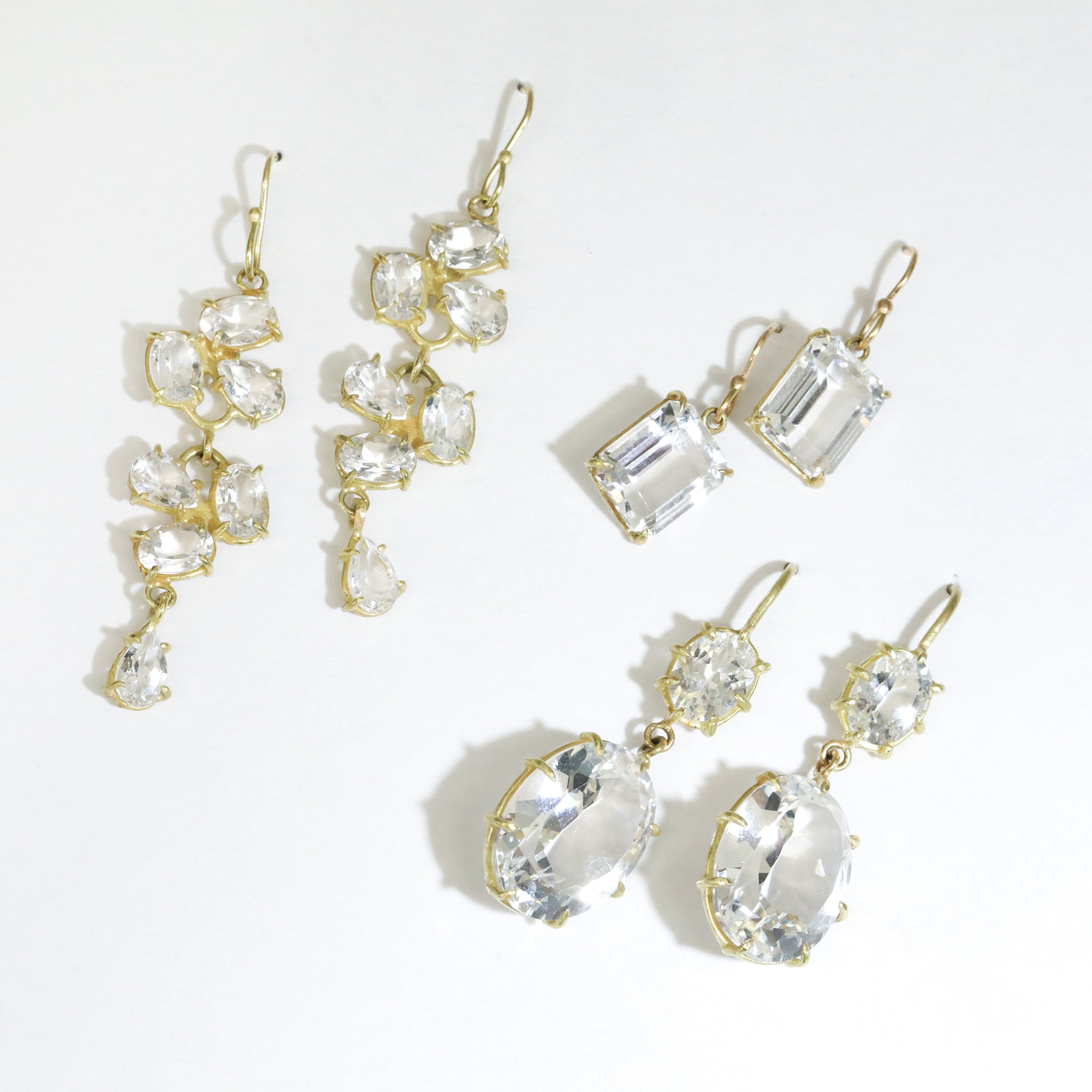 Rosanne Pugliese Gold and White Topaz Double Drop Earrings
