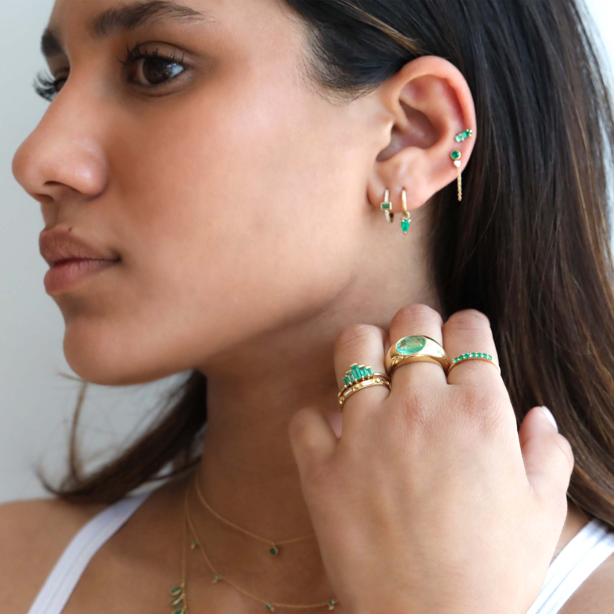 Gold "Antique Waif" Ring with Emeralds