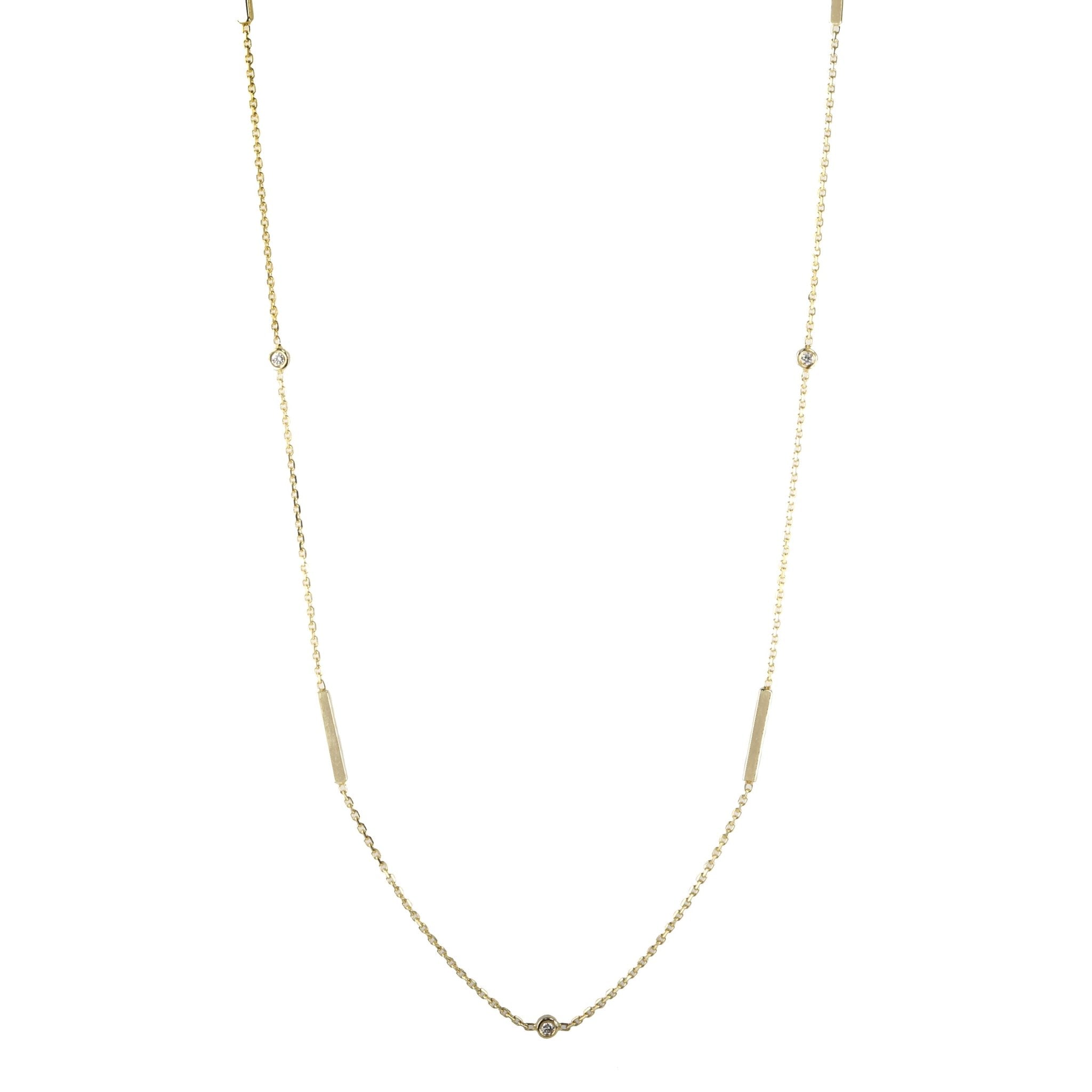 Gold Bar Chain with Five Bezel-Set Diamonds