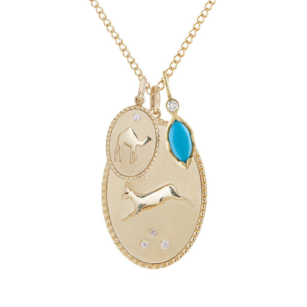 Zahava Gold Bezel-Set Marquise Turquoise & Diamond "Talisman" Charm