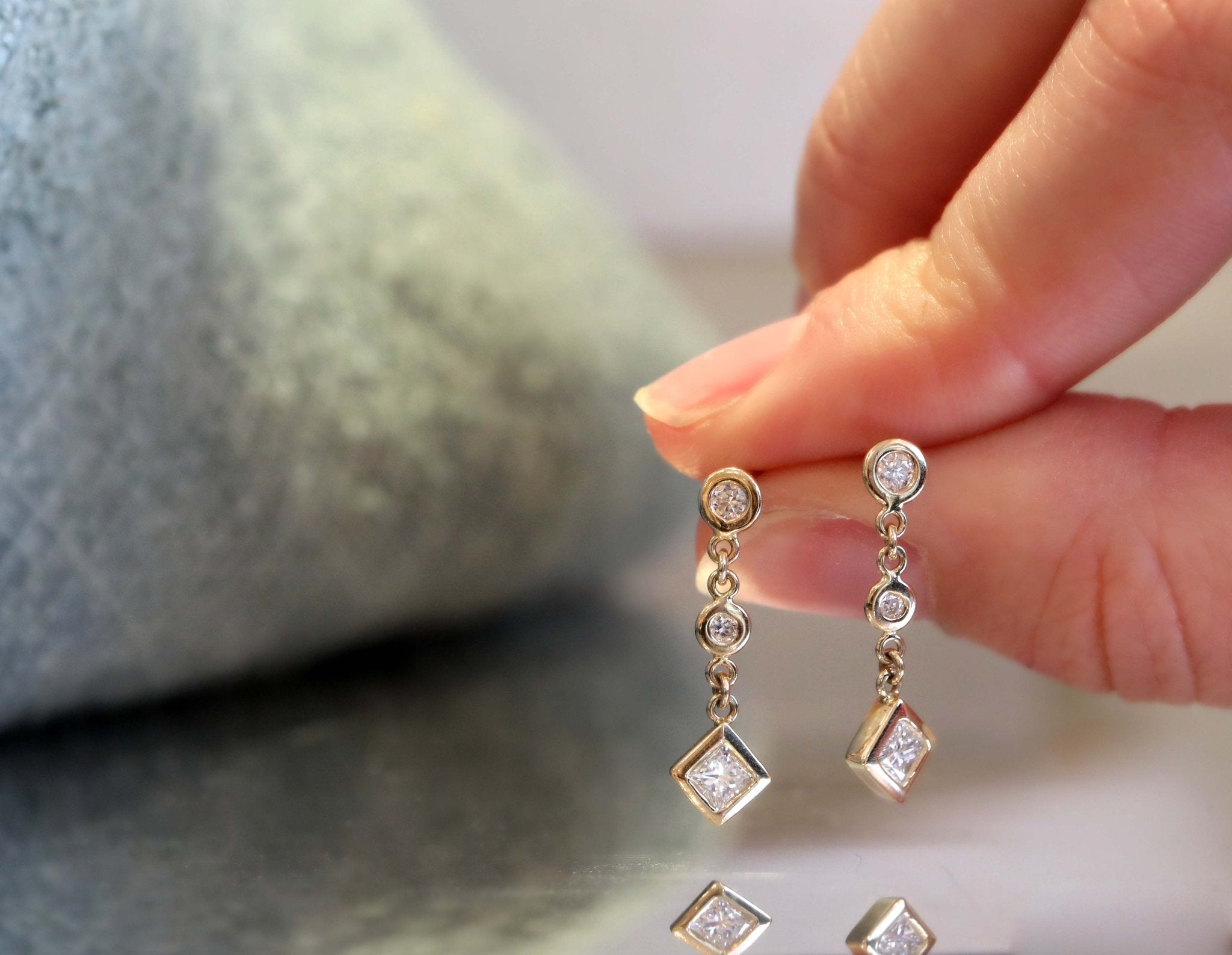 Princess cut diamond earrings shop and necklace set
