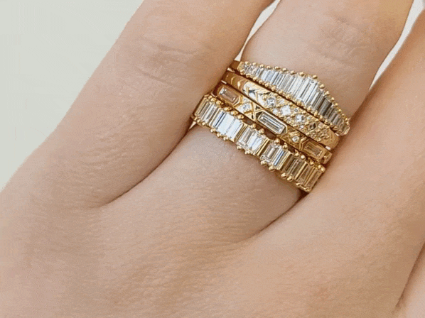 Gold "Bridge" Ring with Tapered Baguette and Trapeze-Cut Diamonds