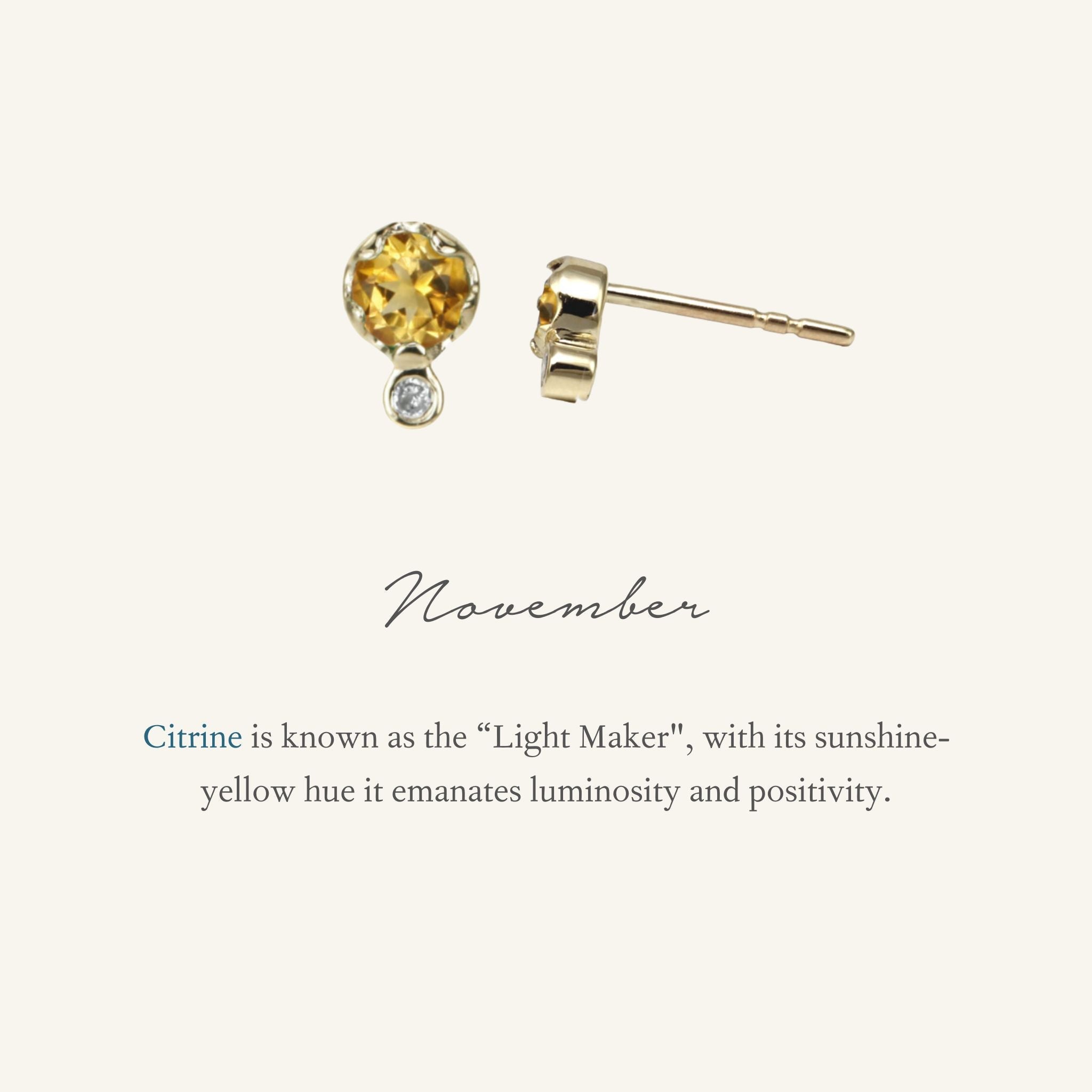 Zahava Gold Citrine & Diamond Birthstone Stud Earrings
