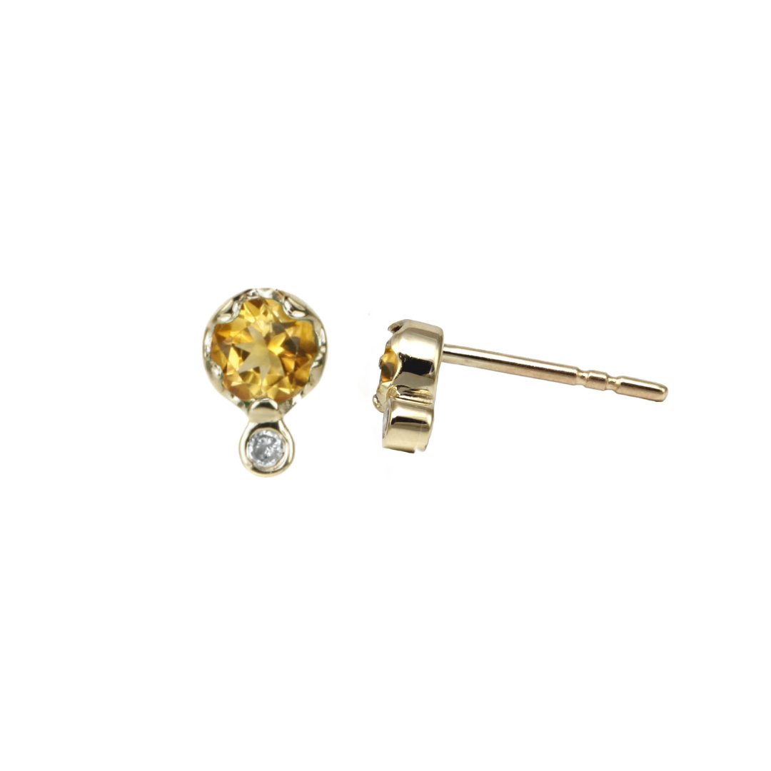 Zahava Gold Citrine & Diamond Birthstone Stud Earrings