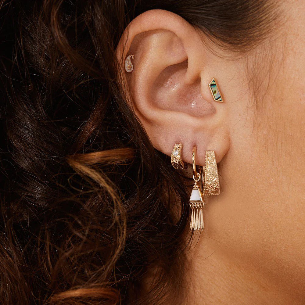 Gold "Click" Hoop with Mother of Pearl "Tassel" Drop - Peridot Fine Jewelry - Metier by Tomfoolery