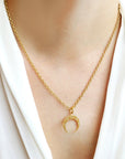 Gold "Crescent Moon" Pendant with Five Star-Set Cognac Diamonds - Peridot Fine Jewelry - Caroline Ellen