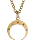 Gold "Crescent Moon" Pendant with Five Star-Set Cognac Diamonds - Peridot Fine Jewelry - Caroline Ellen