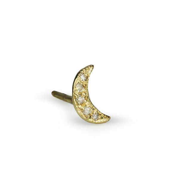 Jacquie Aiche 14 Karat Yellow Gold Crescent Stud Earring with Pave Diamonds (0.03 tcw)