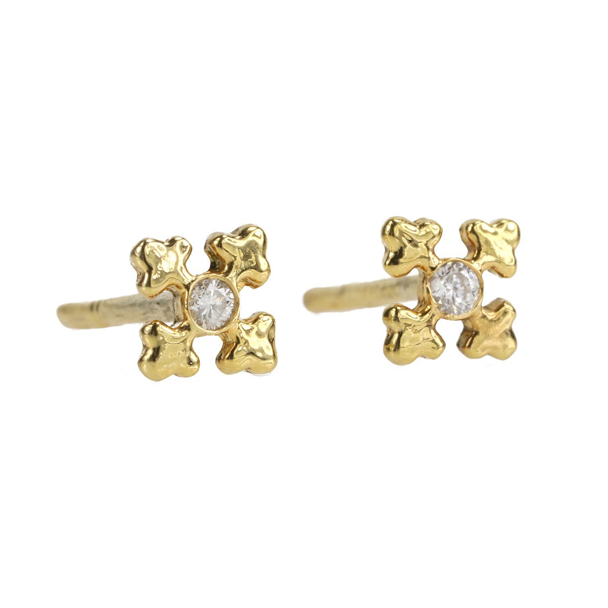Renata Collection Gold "Cross" Stud with Bezel-Set Diamond Center