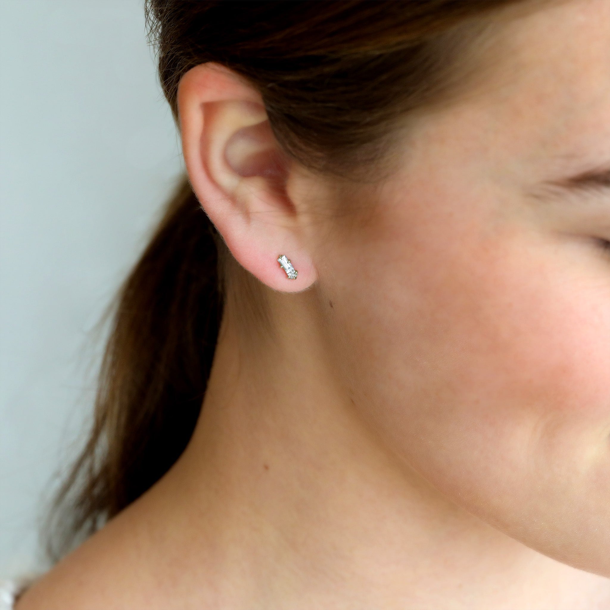 ILA Gold "Double Trouble" Diamond & White Sapphire Stud