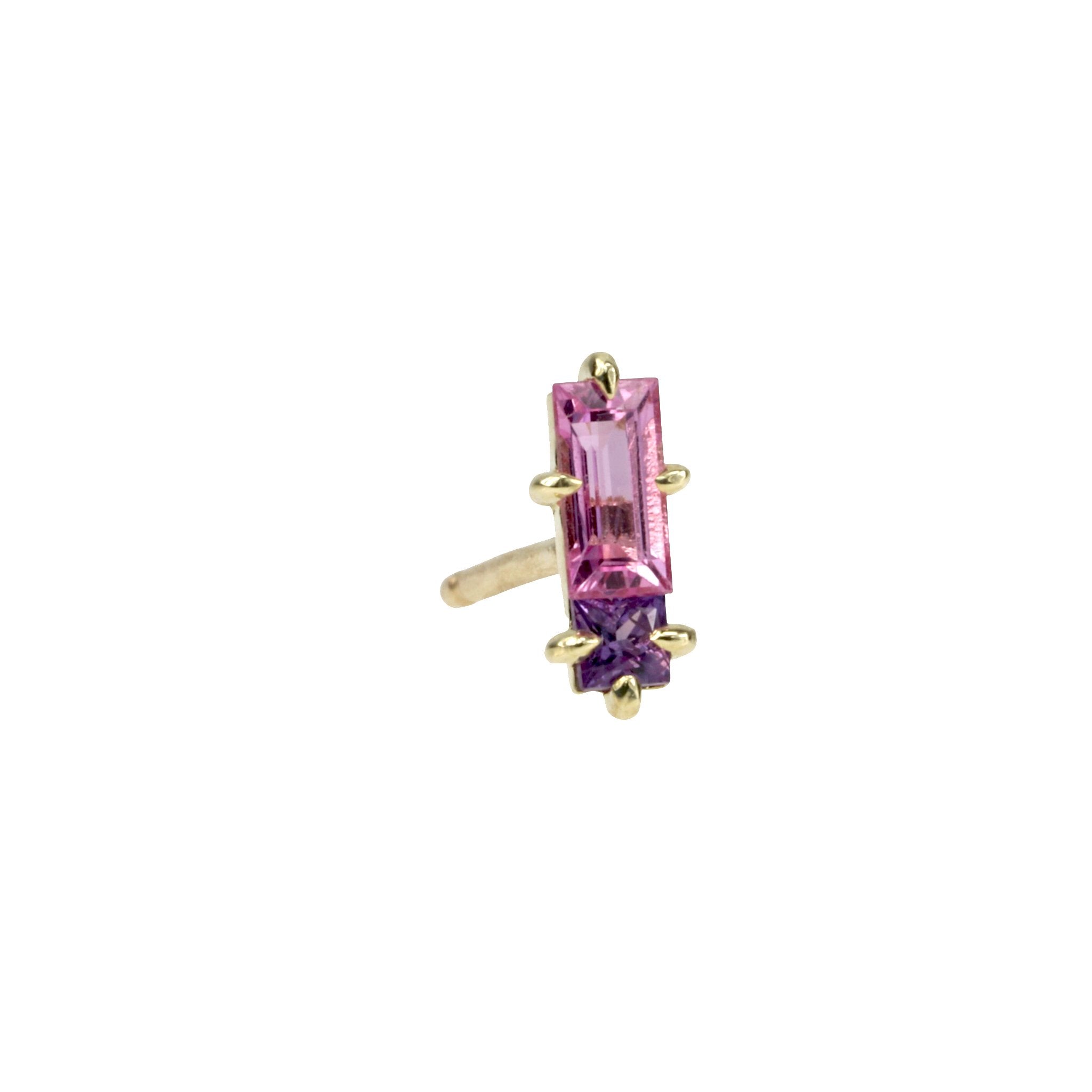 ILA 14 Karat Yellow Gold "Double Trouble" Purple & Pink Sapphire Stud