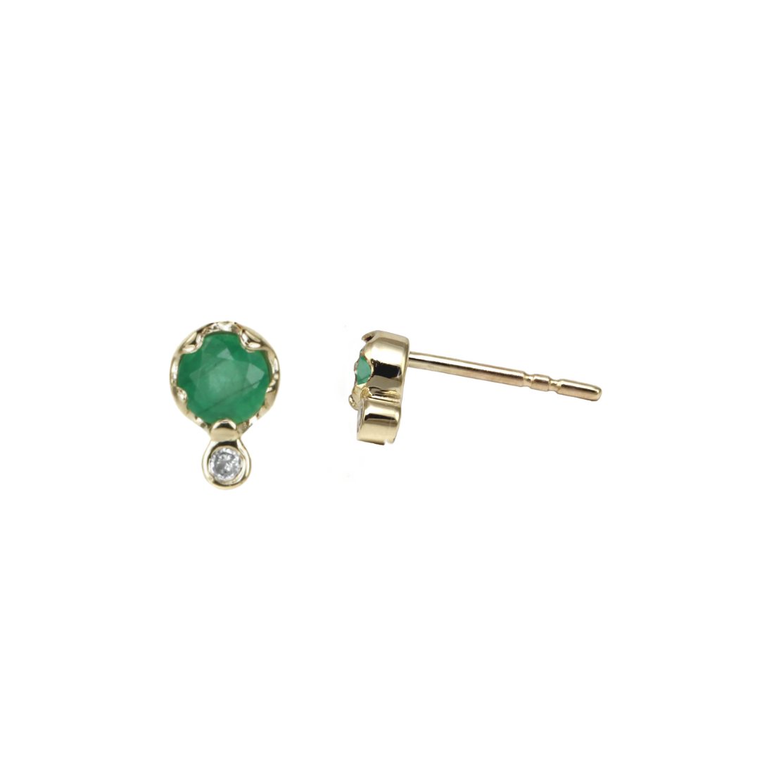 Zahava Gold Emerald & Diamond Birthstone Stud Earrings