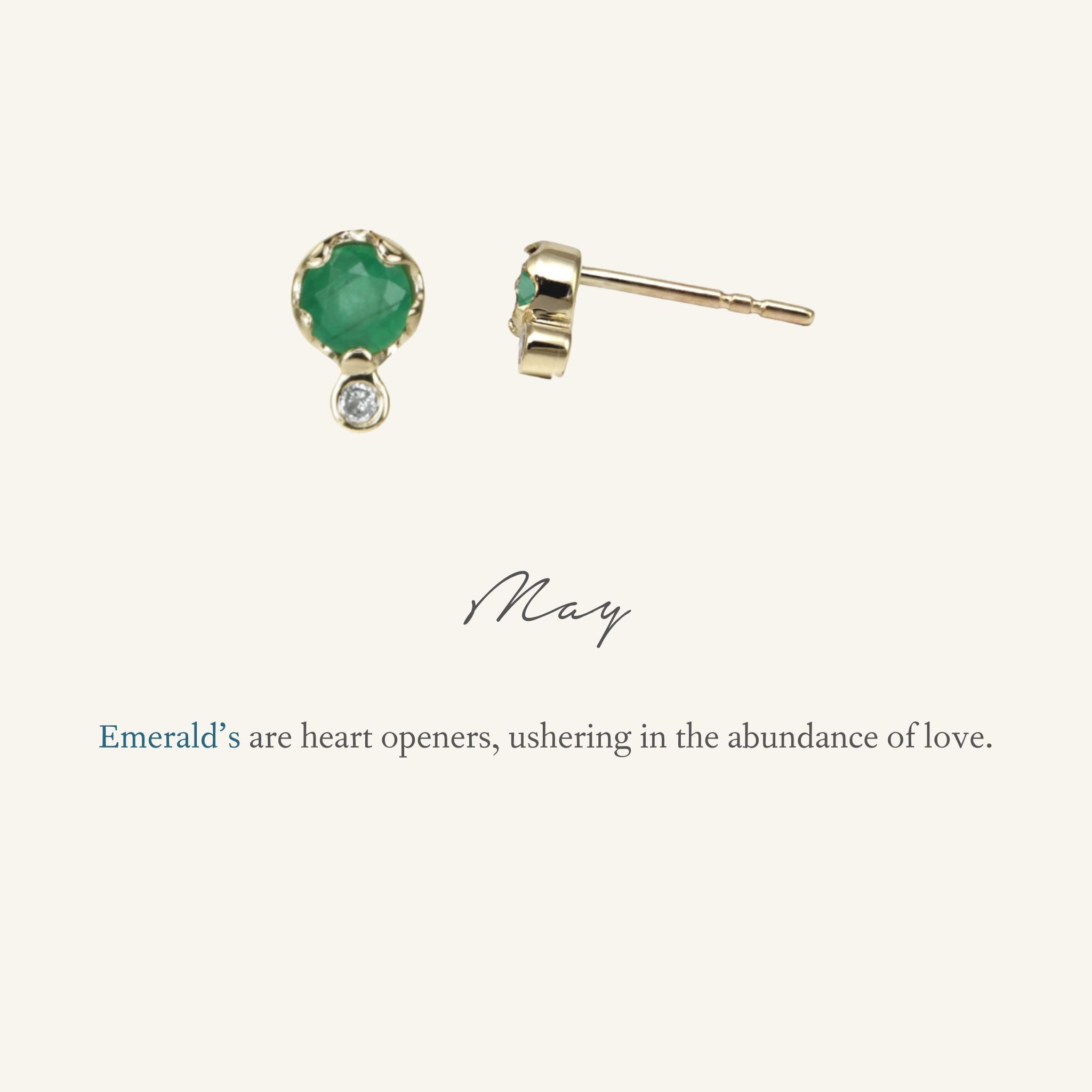 Zahava Gold Emerald & Diamond Birthstone Stud Earrings