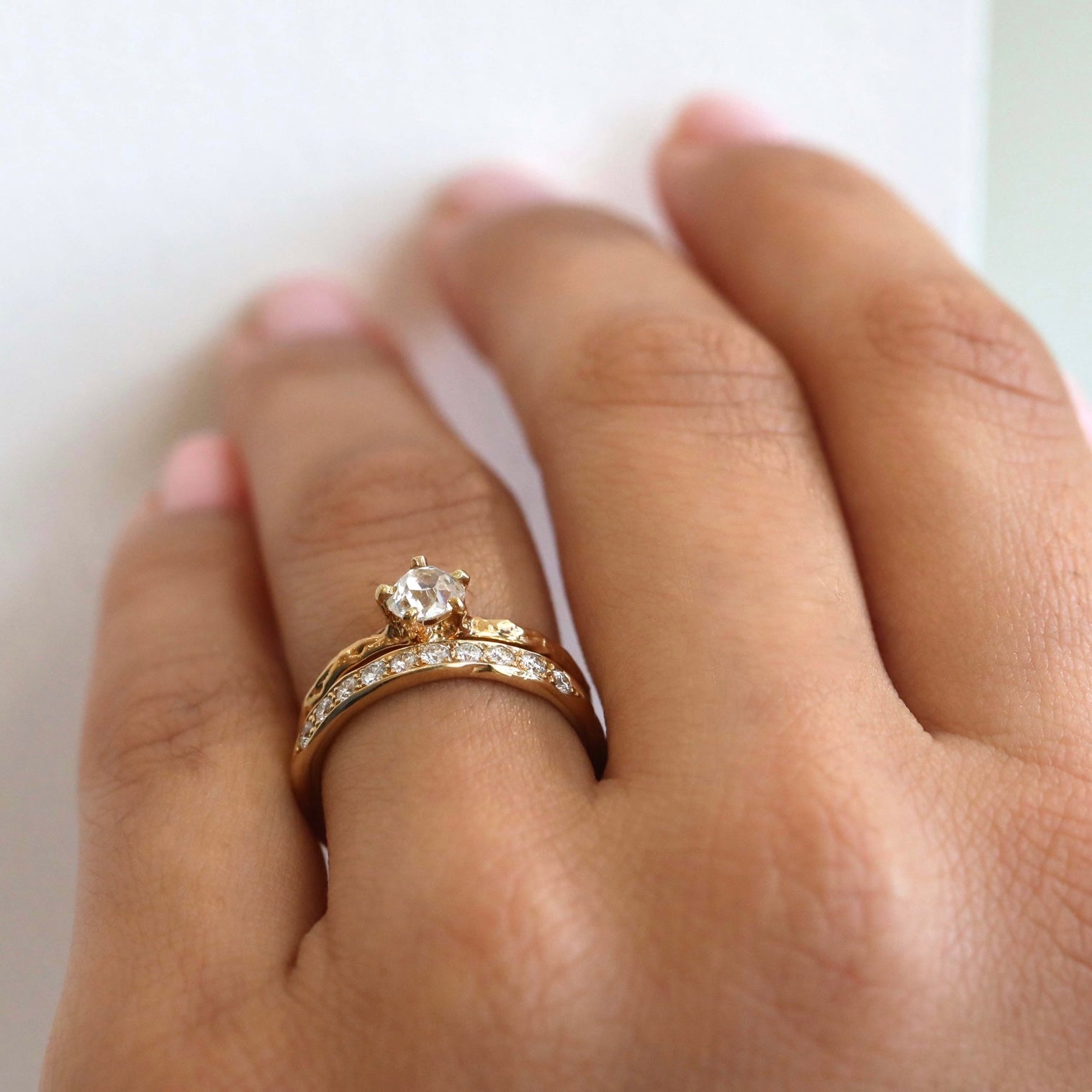 Johanna Brierley Gold European Cut Diamond Ring on Melt Band