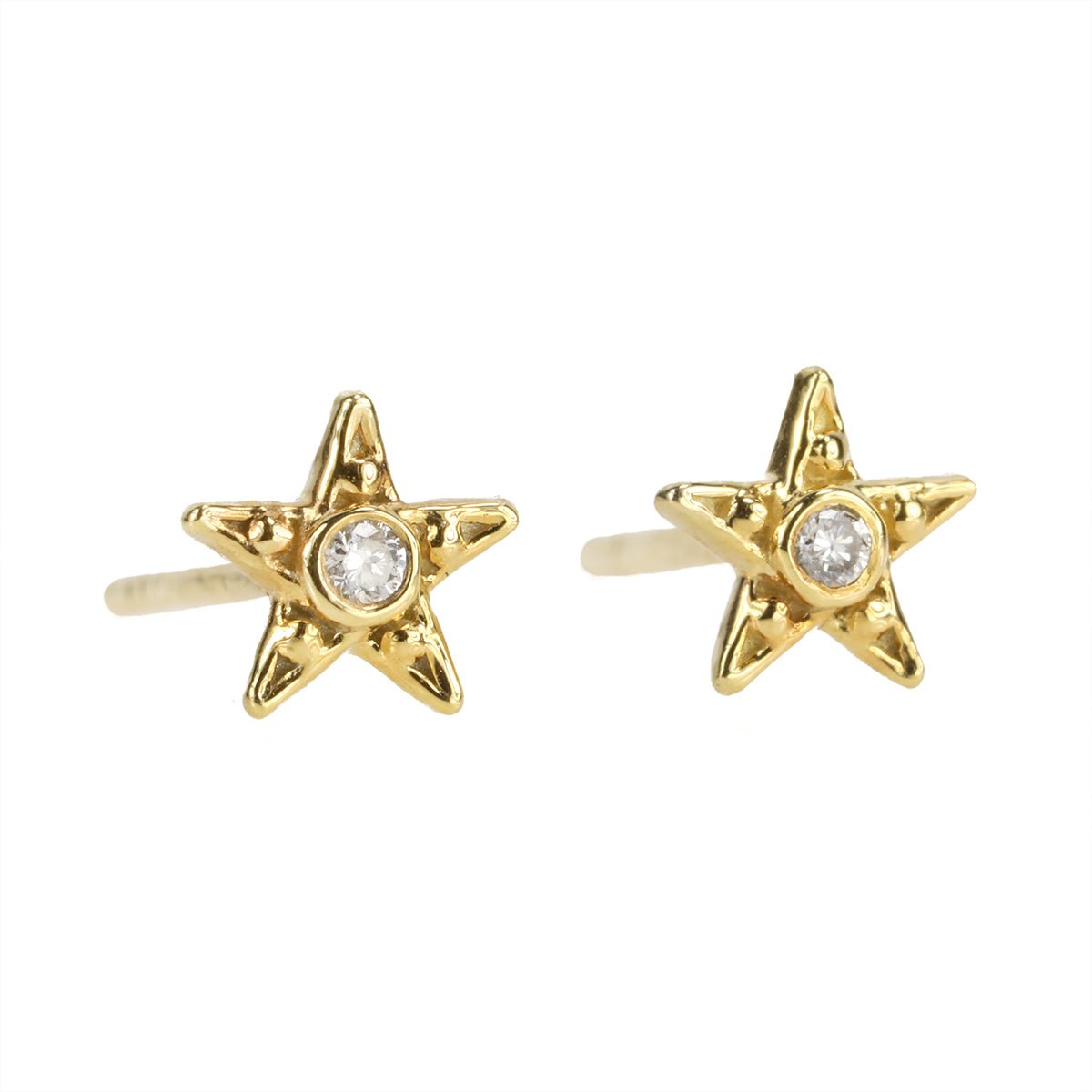 Renata Collection Gold Five-Point "Star" Stud Earrings with Diamond Center