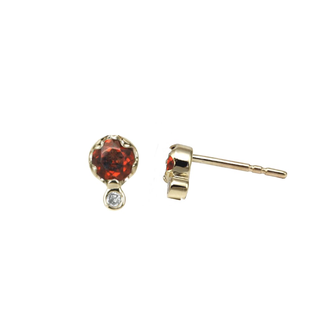 Zahava Gold Garnet and Diamond StudsZahava Gold Garnet and Diamond Birthstone Studs