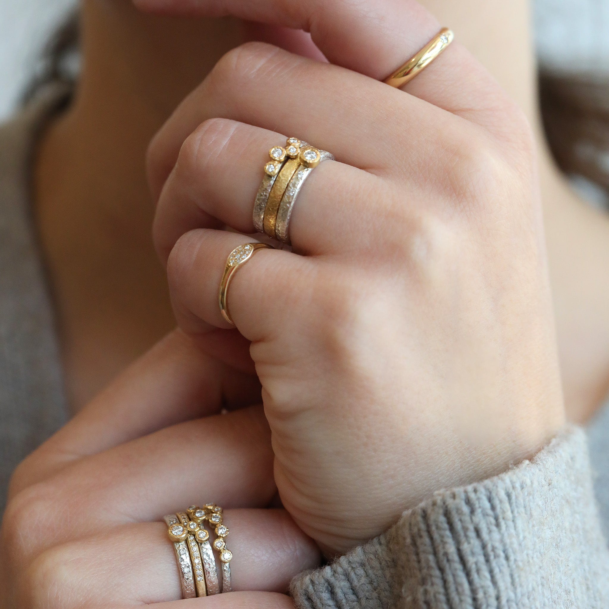 Zoe Chicco Gold Half-Round Ring with Star-Set Diamond