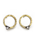 Gold Hammered Open Circle Earrings with Single Blackened Inverted Diamond