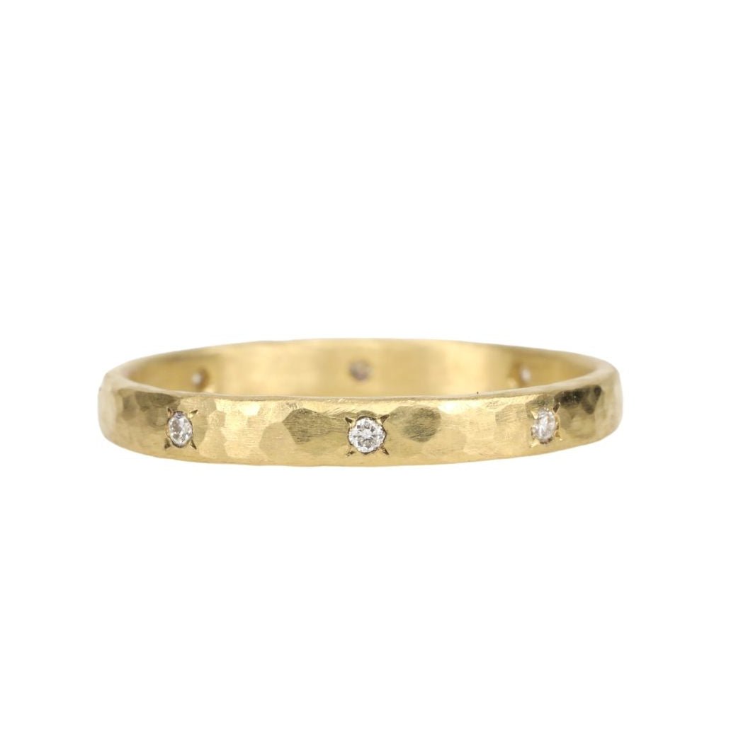Yasuko Azuma Gold Hammered Ring with Eight Evenly Spaced Diamonds