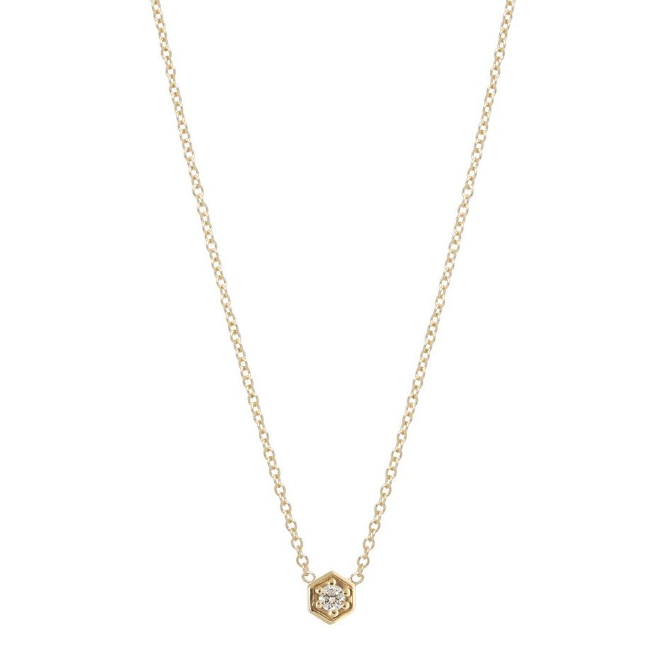 Zoe Chicco Gold Hexagonal Prong-Set Diamond Necklace