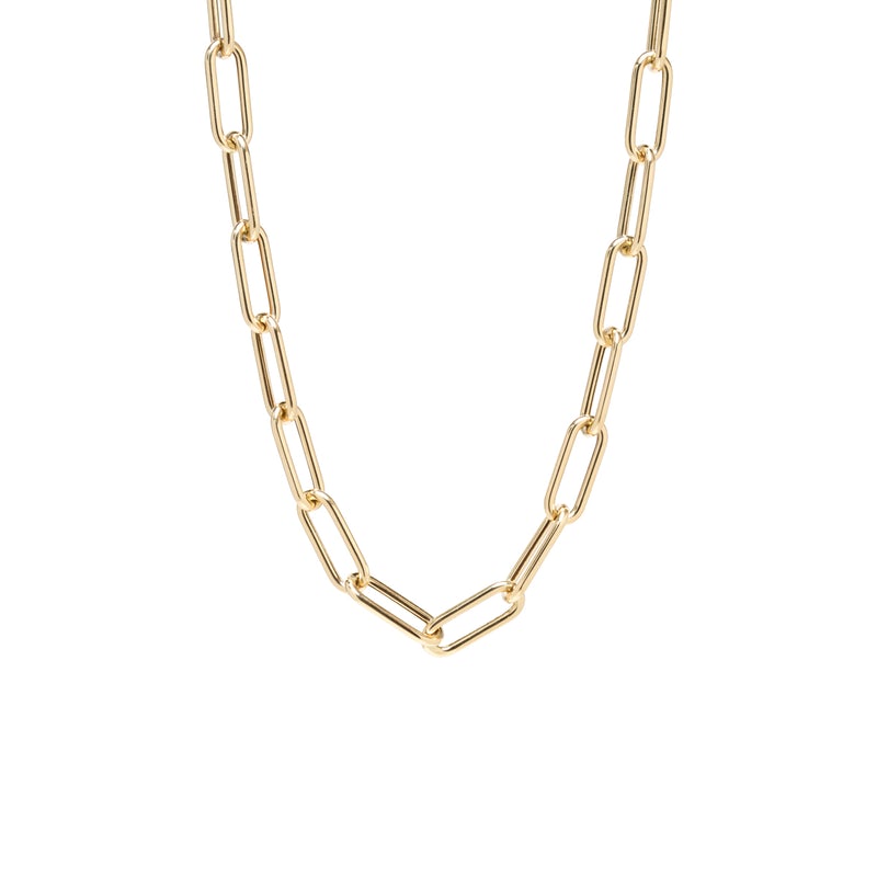 Gold Hollow Large Paperclip Chain Necklace - 18" Length