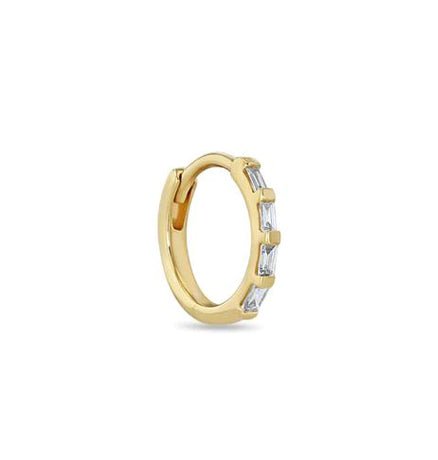 Zoe Chicco Gold Huggie Hoop with Baguette Diamonds