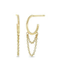 Gold Huggie Hoops with Double Chain Drop