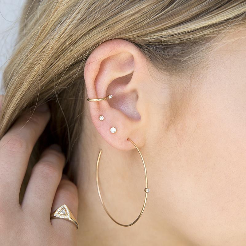 Gold Large Thin Hoop Earrings with Diamonds