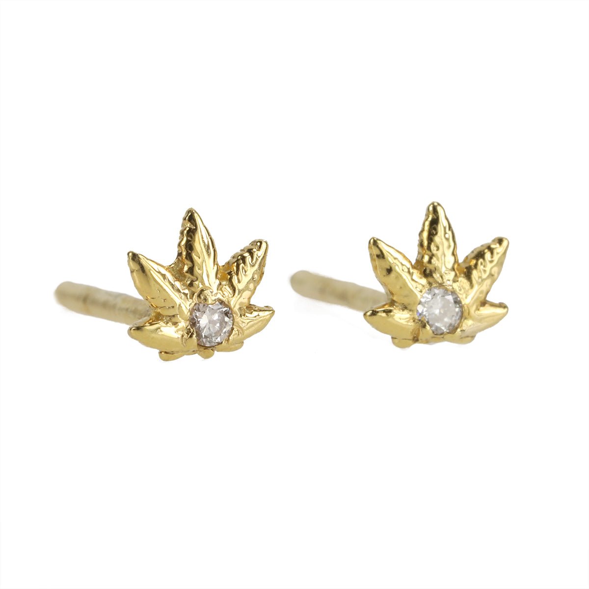 Renata Collection Gold "Leaf" Studs with Diamond Detail