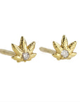 Renata Collection Gold "Leaf" Studs with Diamond Detail
