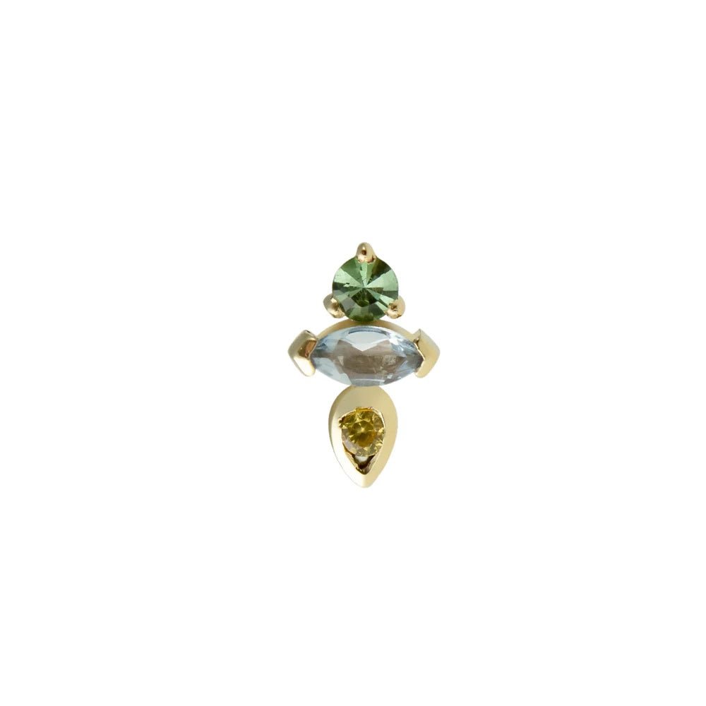 Gold & Mint Tourmaline, Aquamarine, and Yellow Sapphire "AM PM - 7am" Stud - Peridot Fine Jewelry - Metier by Tomfoolery