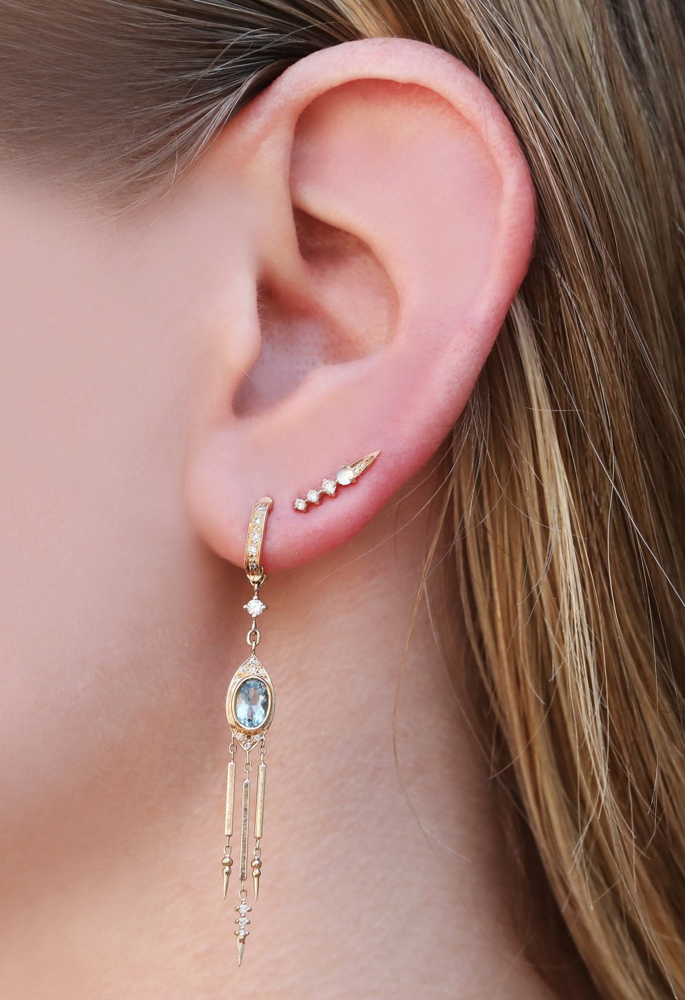 Celine Daoust Gold Moonstone and Diamond "Spike" Earring