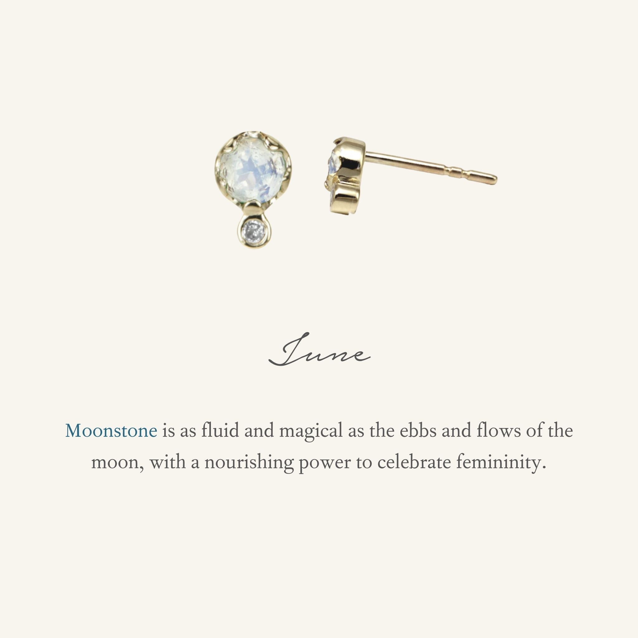 Zahava Gold Moonstone & Diamond Birthstone Studs – Peridot Fine