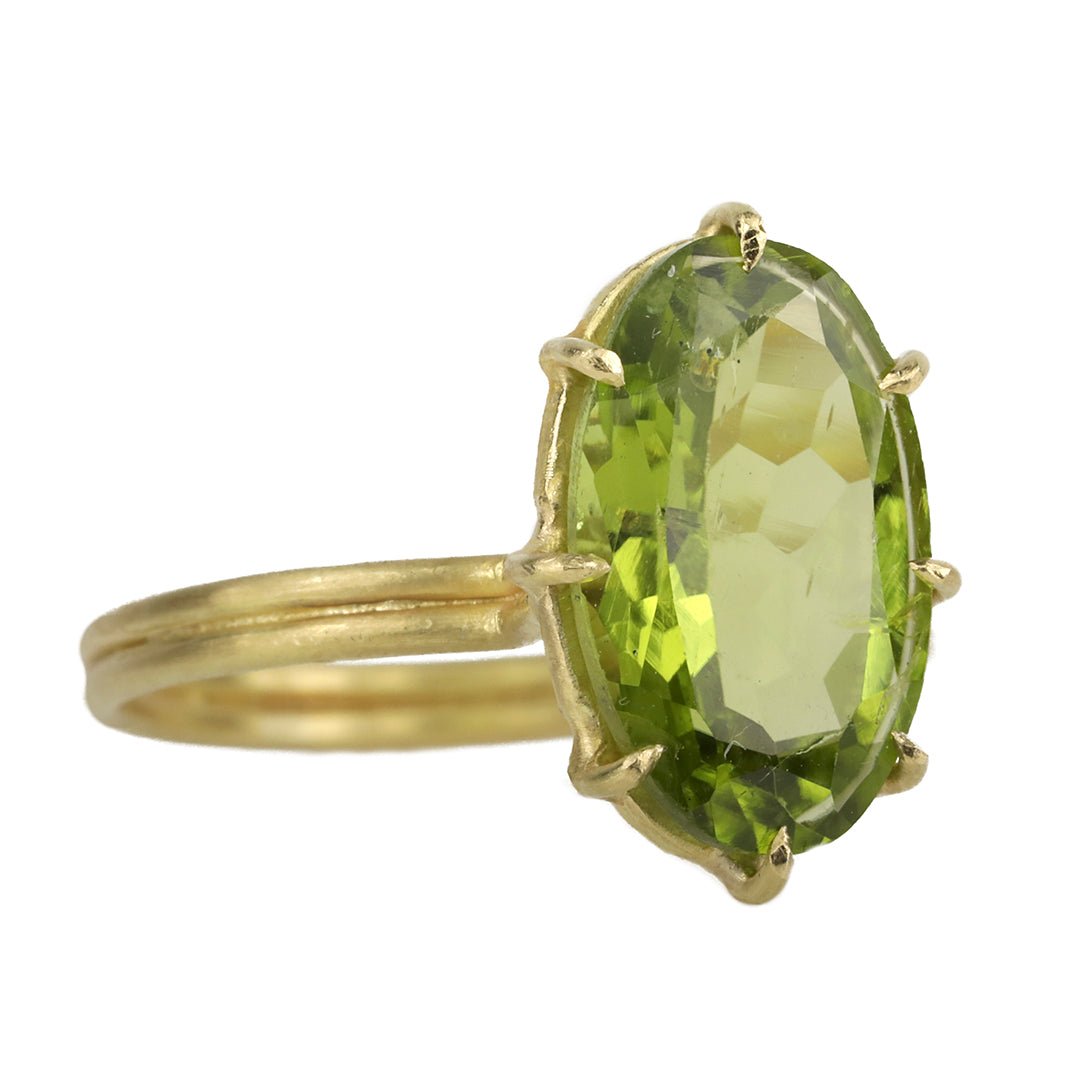 Rosanne Pugliese Gold Multi-Prong Large Vertical Oval Peridot Ring