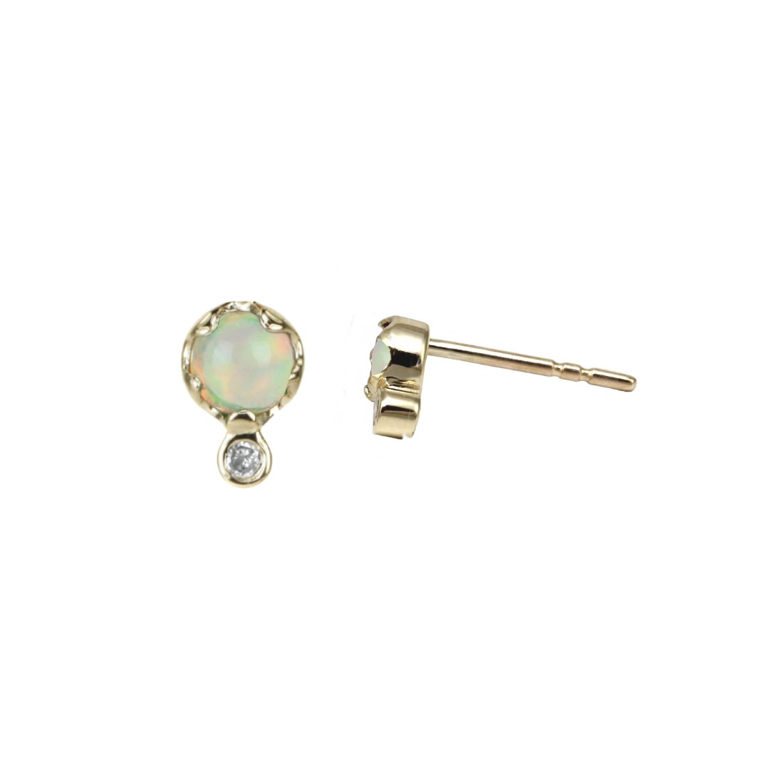 Zahava Gold Opal & Diamond Birthstone Stud Earrings