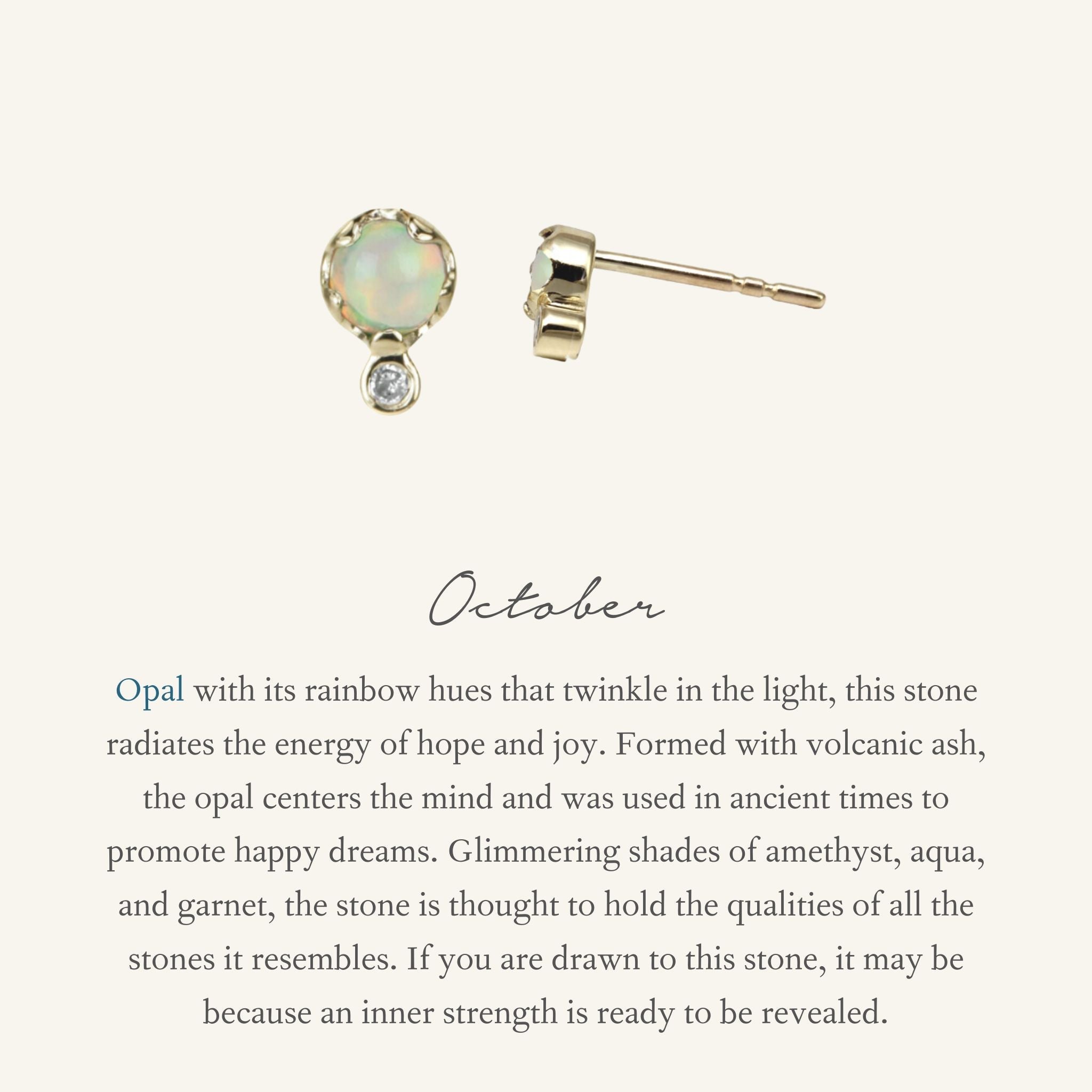 Zahava Gold Opal & Diamond Birthstone Stud Earrings