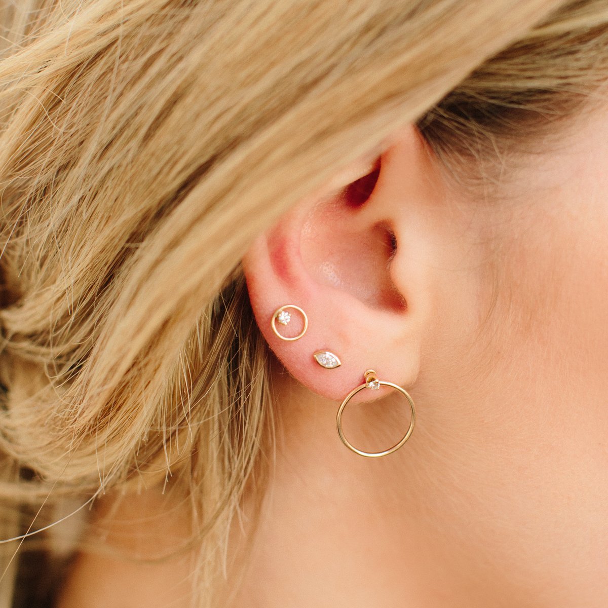 Zoe Chicco Gold "Open Circle" Earrings with Diamonds