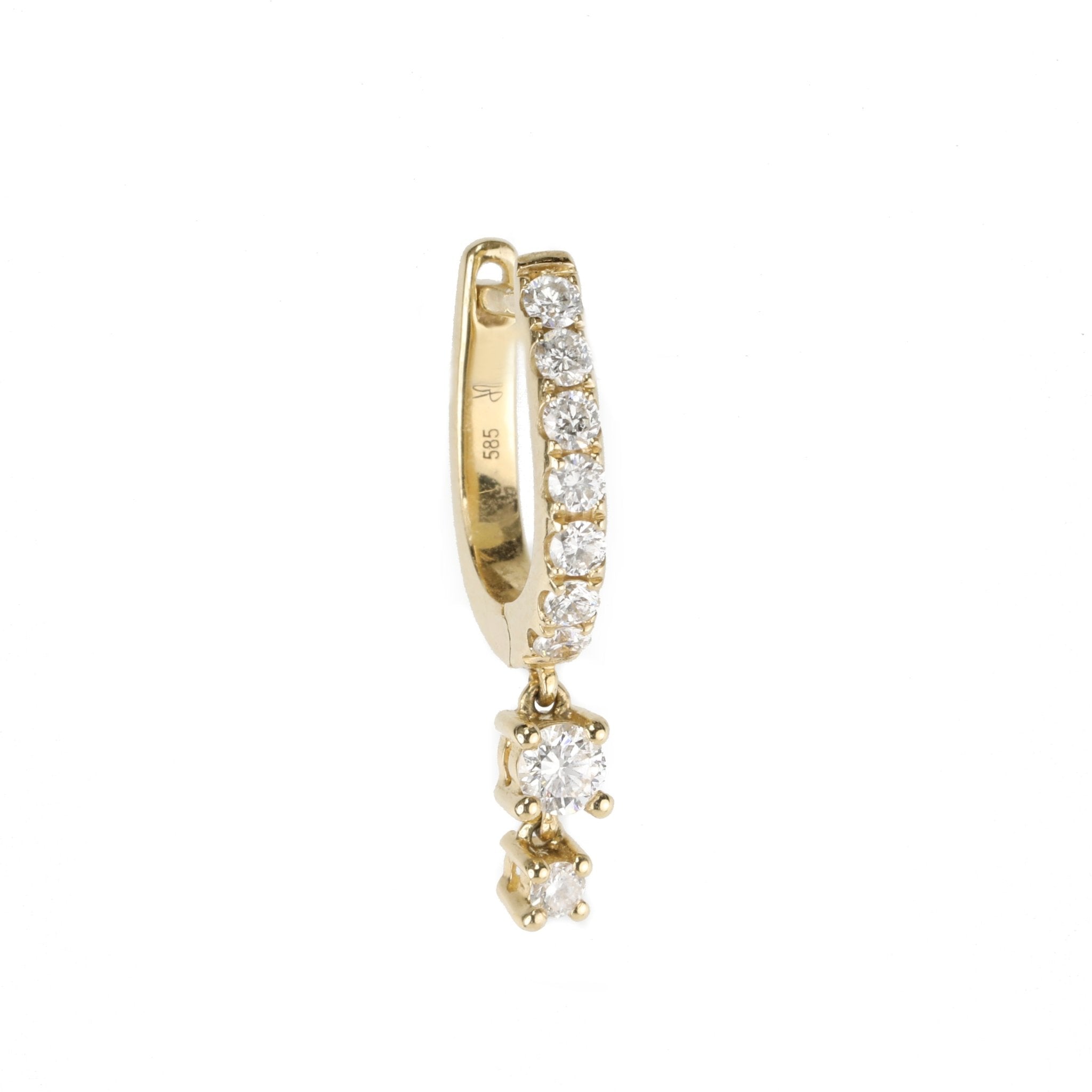 Jacquie Aiche Gold Pave Diamond Mini Oval Hoop Earring with Double Diamond Dangle