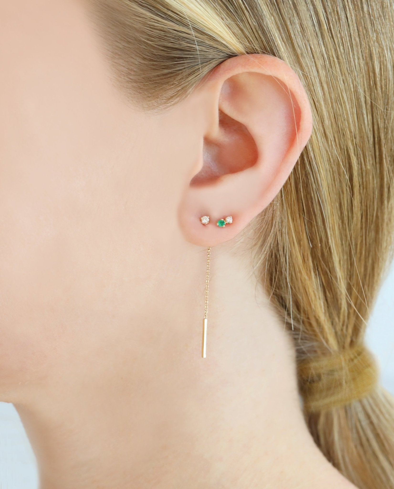 Zoe Chicco Gold Prong-Set Emerald & Diamond Stud